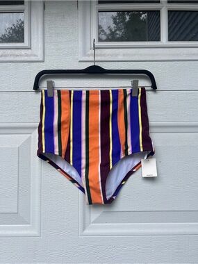 NWT High-Waist Striped Swim Bottoms in Multi-Color